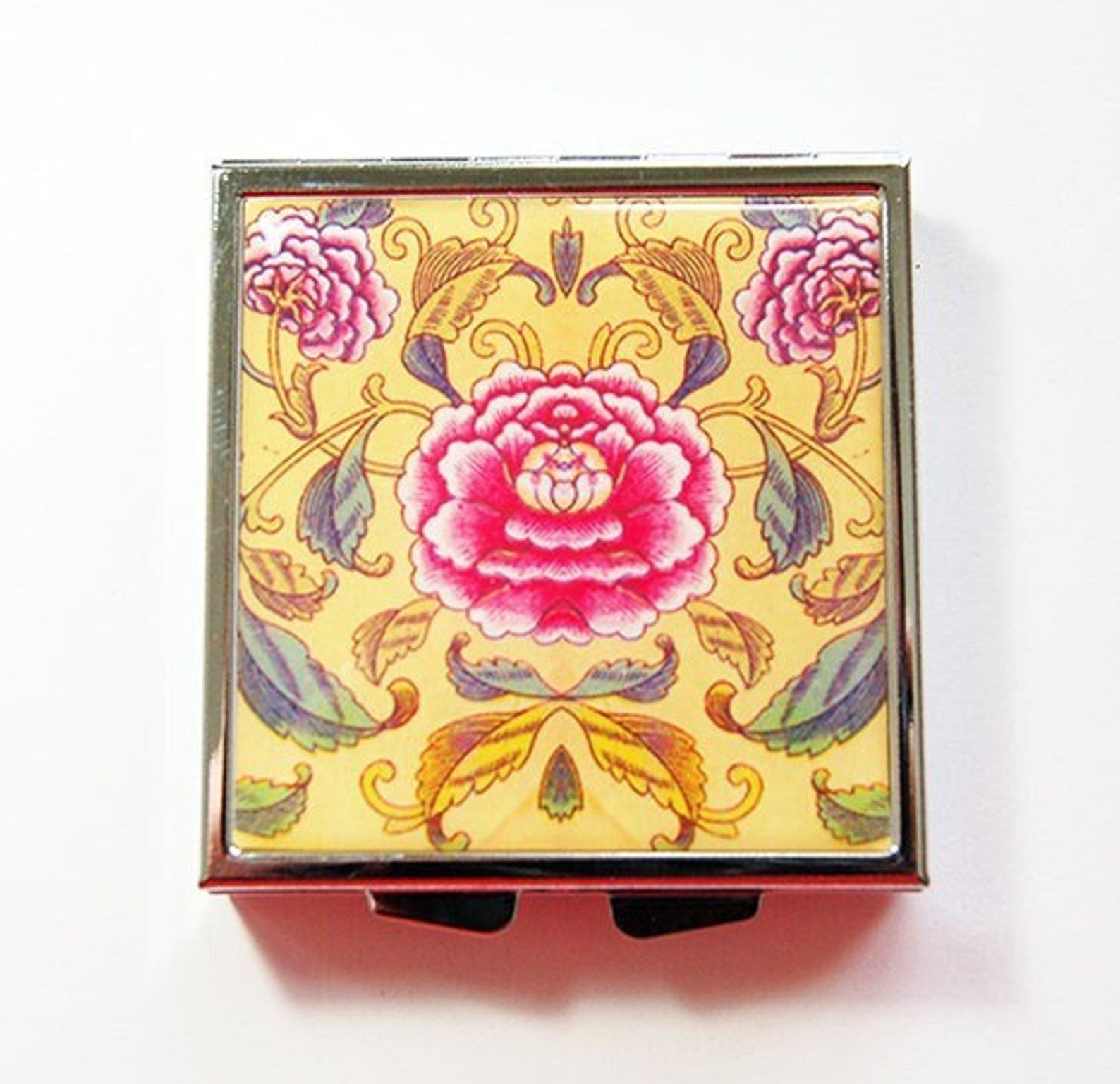 Pill Container Pill Case Floral Case Square Pill Box Etsy