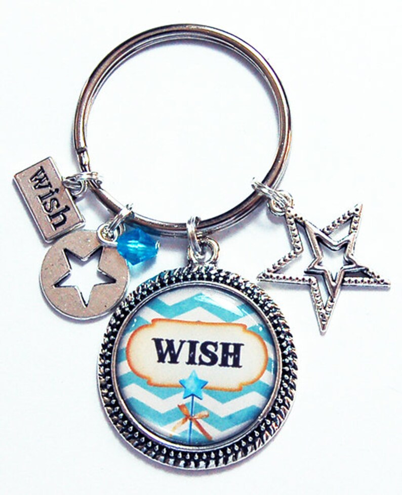 Cute Keychain Keyring for her Wish Keychain Keychain with Charms Keychain for her Wish upon a star 8618 Star Keyring Blue Chevron