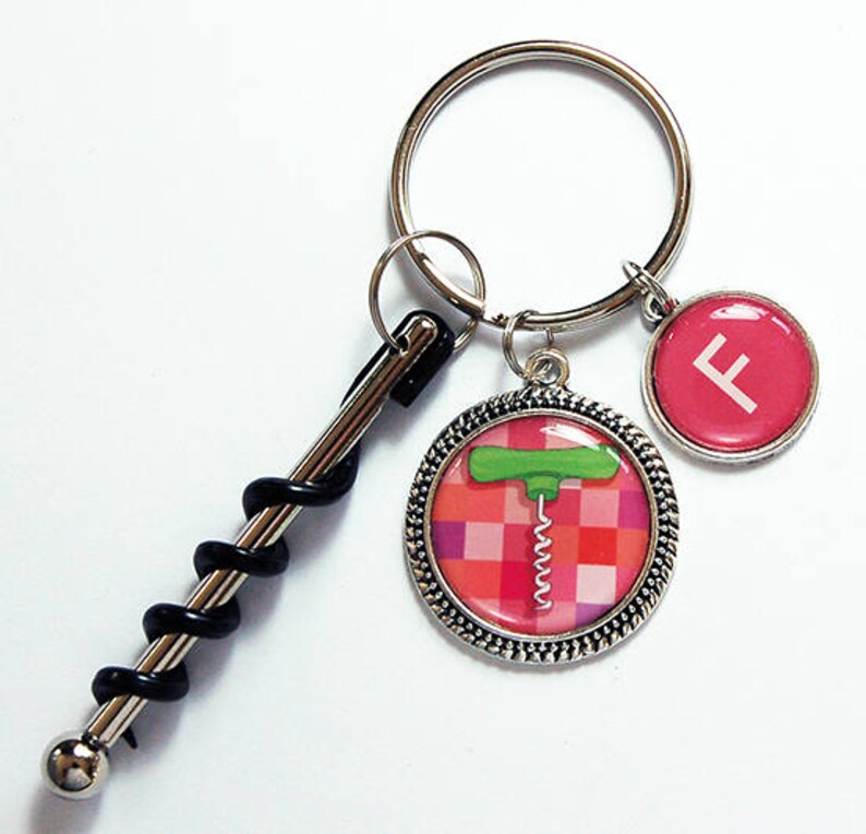 Wine Corkscrew keychain Pink Keychain gift for wine lover Etsy