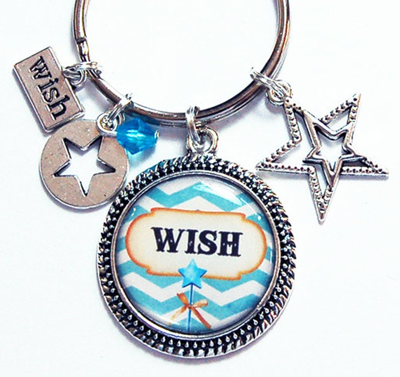 Cute Keychain Keyring for her Wish Keychain Keychain with Charms Keychain for her Wish upon a star 8618 Star Keyring Blue Chevron