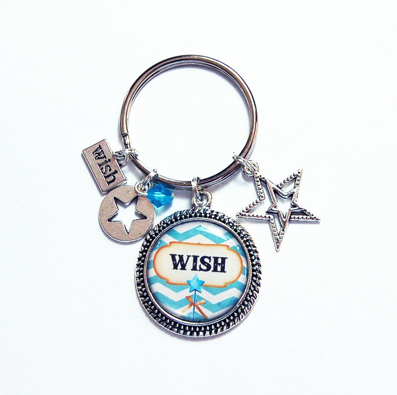 Cute Keychain Keyring for her Wish Keychain Keychain with Charms Keychain for her Wish upon a star 8618 Star Keyring Blue Chevron