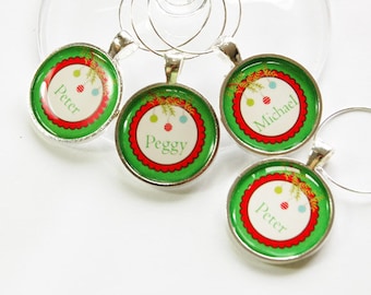 Personalized wine charms, Christmas Wine Charms, Wine Charms, custom, Wine Glass Charms, Green, Red, stocking stuffer, wine lover (2871)