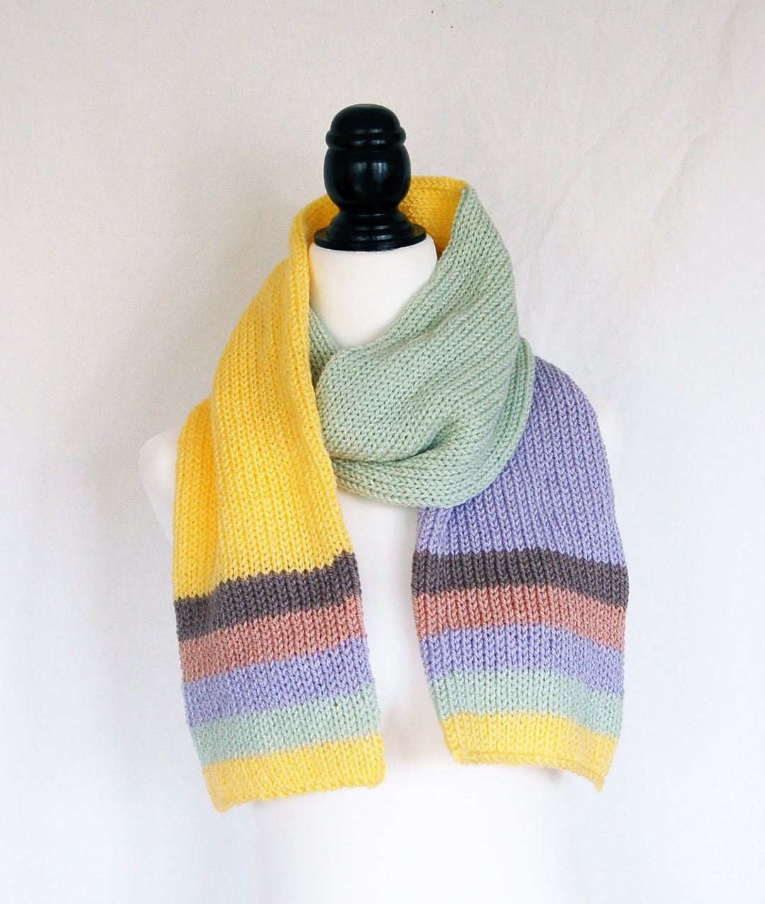 Striped Knit Winter Scarf for Winter in Yellow Green and Purple, Colorfulwarm Winter Scarf S018