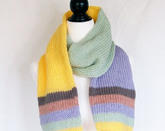 Striped Knit Winter Scarf for Winter in Yellow Green and Purple, ColorfulWarm Winter Scarf (S018)