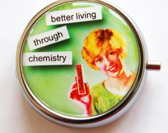 Funny Pill Box, Pill Case, Pill Container, funny pill case, Gift for her, Chemistry, Humor, Green (988)