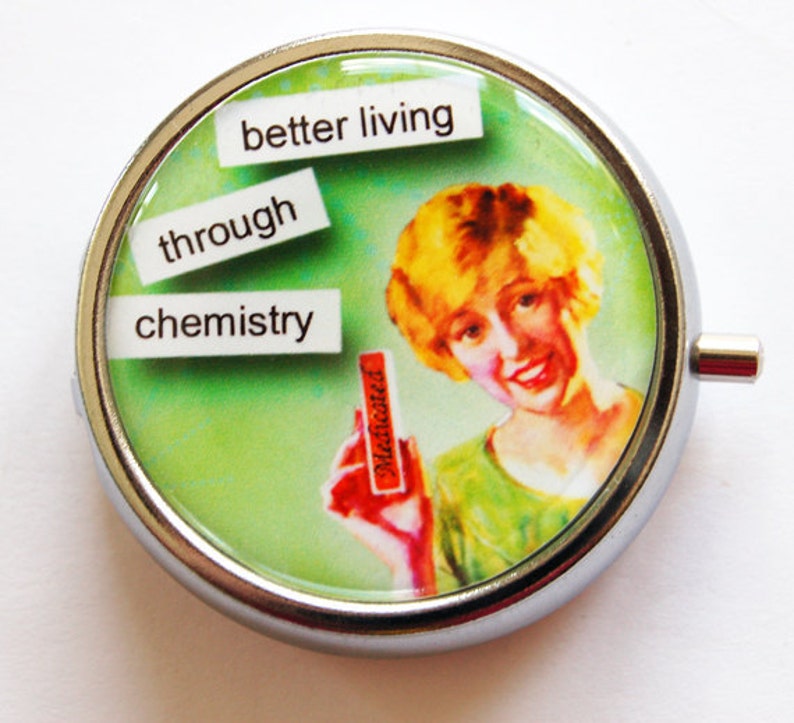 Funny Pill Box, Pill Case, Pill Container, funny pill case, Gift for her, Chemistry, Humor, Green 988 image 1