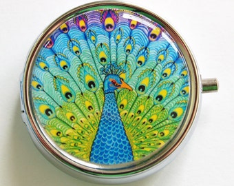 Peacock pill case, Pill Box, Pill Case, Pill Container, Gift for her, pill case for purse, peacock pill box, pill box for purse (811)