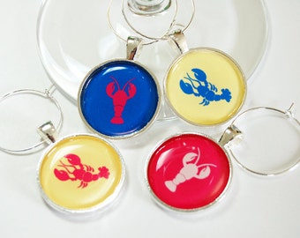 Lobster Wine Glass Charms, Hostess Gift, Wine Charms for Lobster Bake, Gift for Her  (2631)