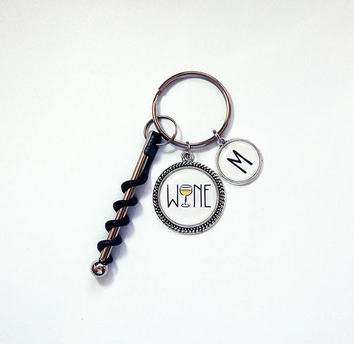 Wine Corkscrew keyring Monogram keyring corkscrew keychain Etsy