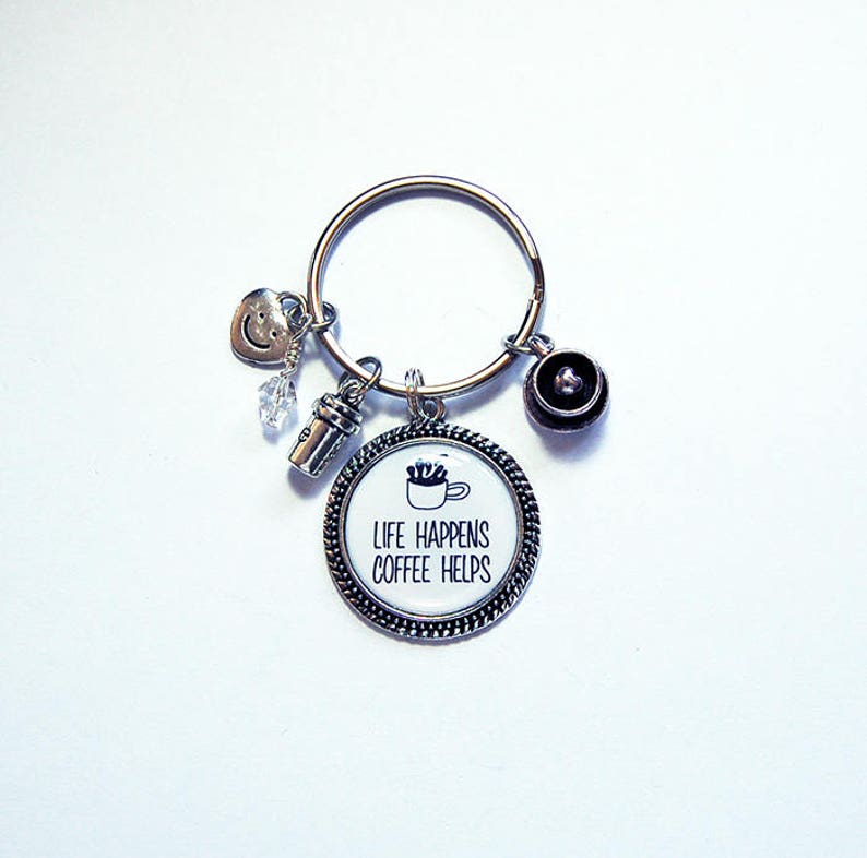 Coffee cup coffee craver Key ring and charms Coffee Key ring Coffee Lovers 7841 Silver Keychain with Charms Coffee Keychain