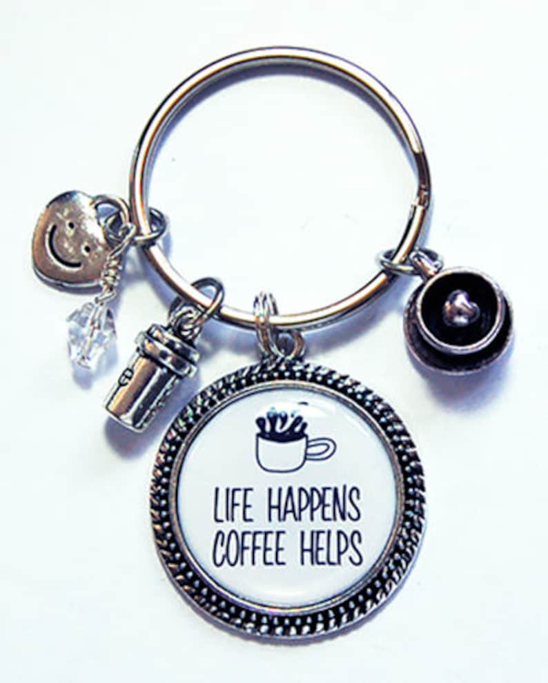 Coffee cup coffee craver Key ring and charms Coffee Key ring Coffee Lovers 7841 Silver Keychain with Charms Coffee Keychain