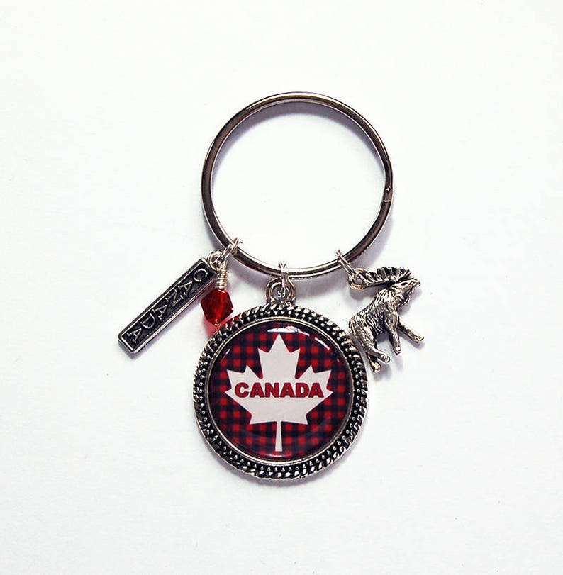 Canada Moose Keychain Keyring With Charms Maple Leaf Canada Etsy