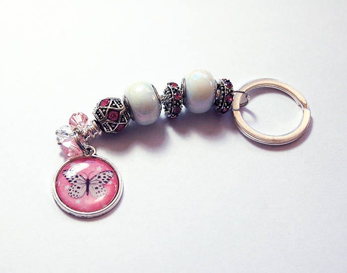 Butterfly Keychain Pink Rhinestone Keychain Pink Keyring Etsy
