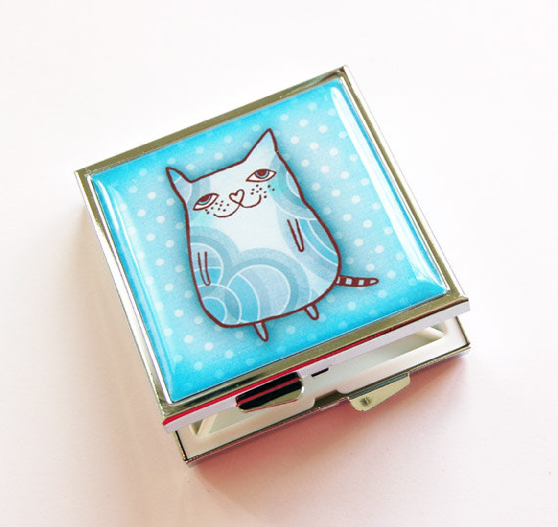 Cat Pill Box Cat Pill Case Pill Case 4 Sections Square Etsy
