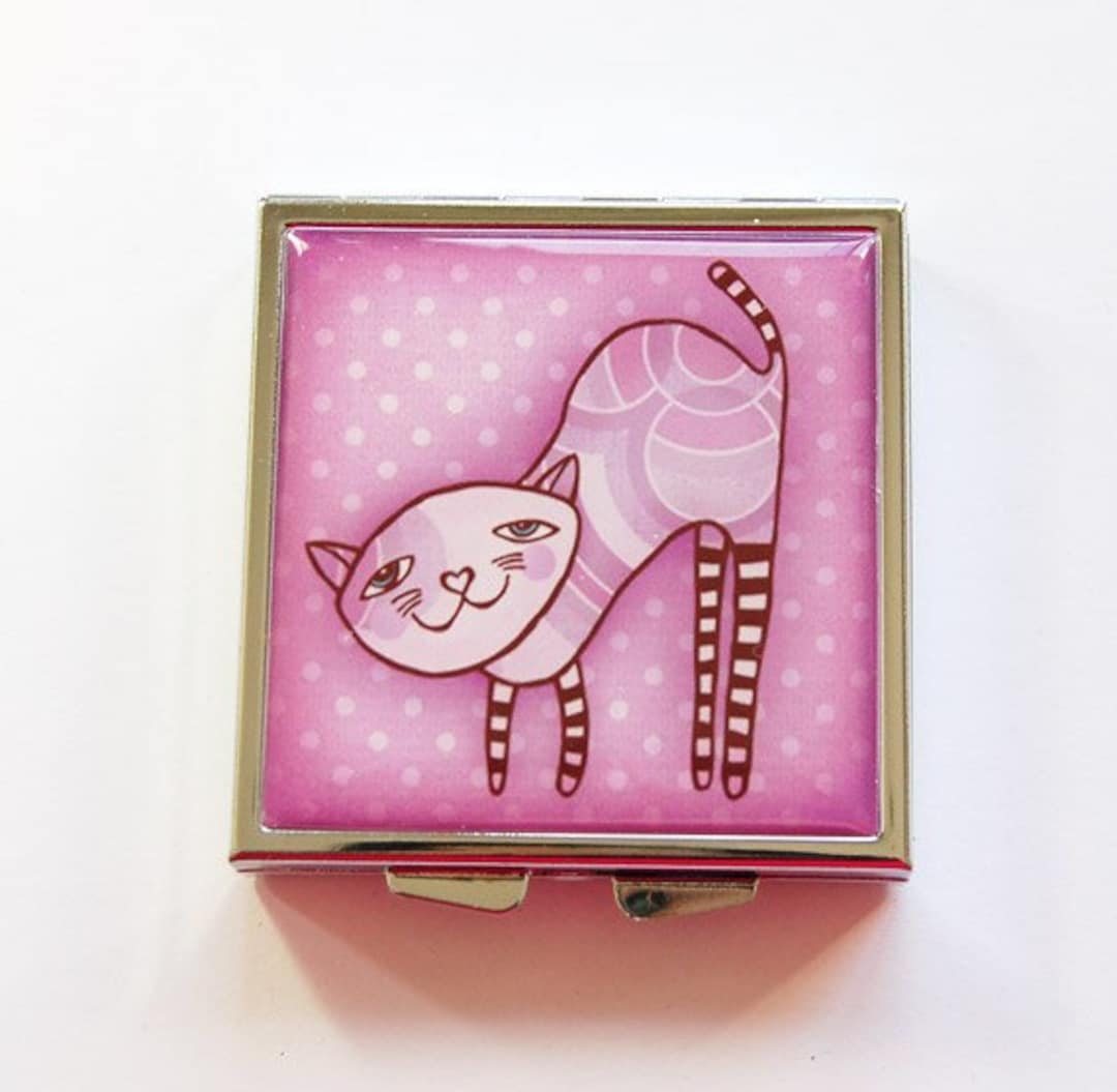 Cat Pill Case, Cat Pill Box, Pill Case, 4 Sections, Square Pill Box
