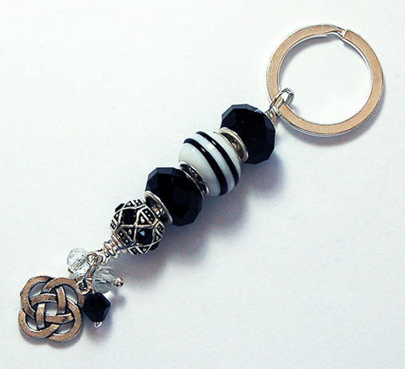 Black White Beaded Keyring Glass Bead Keychain Cute Keyring Etsy
