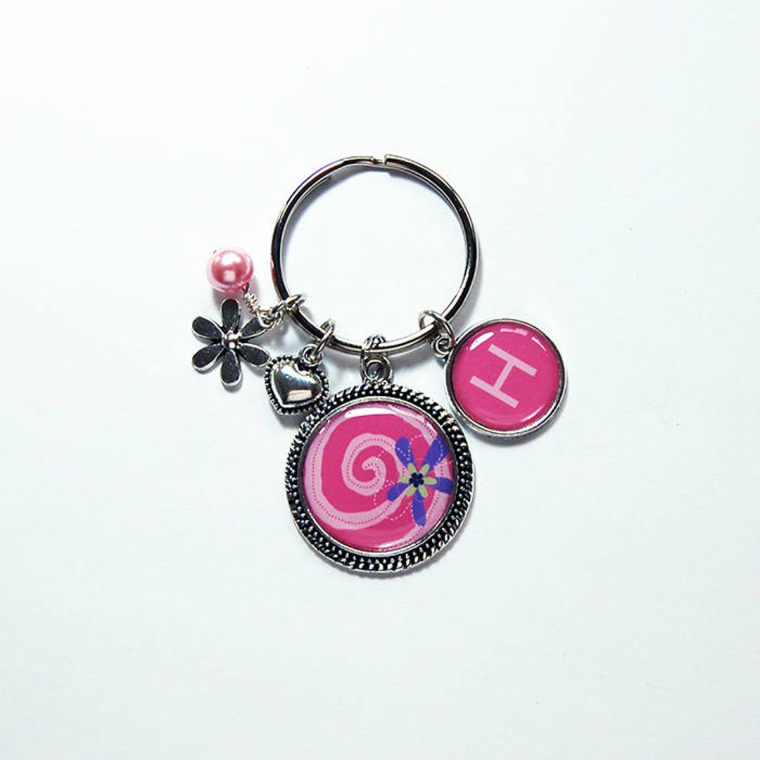 Pink Keychain Monogram Keychain Keyring for Her 