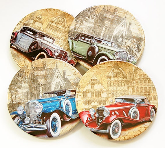 Auto Untersetzer, Vintage Autos, Untersetzer Set, Geschenk für Ihn,  Untersetzer, Geschenk für Papa, Vatertag, Geschenk für Chef 5199 - .de