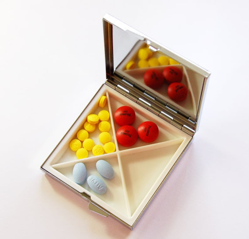 Seahorse pill box Square Pill box Blue seahorse Square Pill case Seahorse pill case Pill Case 4 Sections 4245 Pill Box