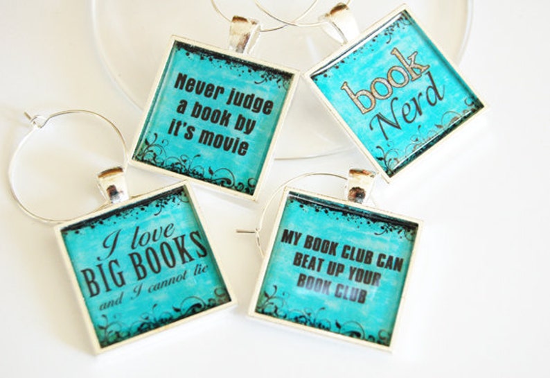 Book Club Wine Charms Wine Glass Charms book club silver Etsy