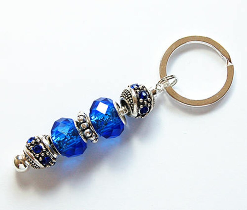 Bead Keychain Blue Silver Keychain European Beads Bling Etsy