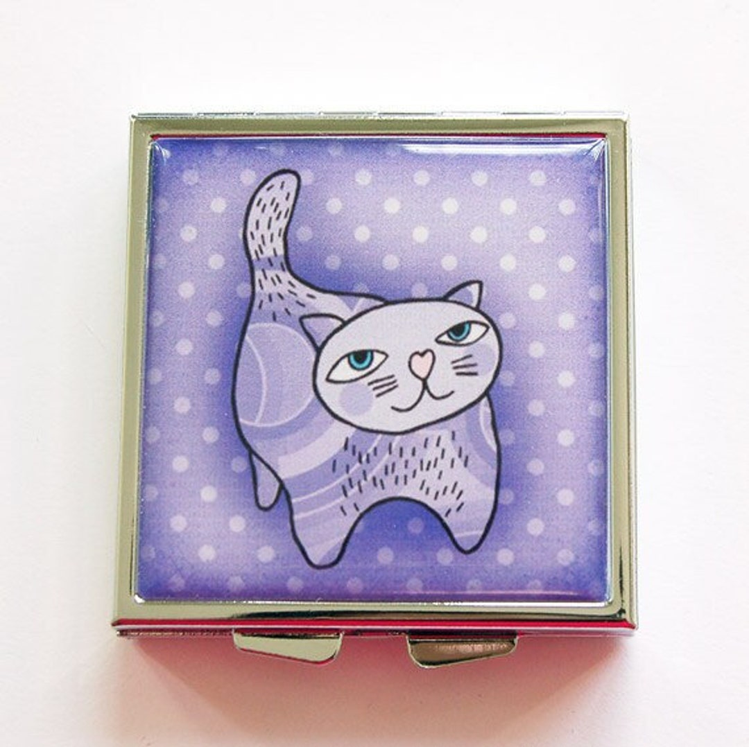 Cat Pill Case Cat Pill Box 4 Sections Pill Case Square Etsy