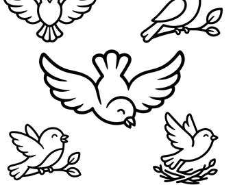 Cute Bird SVG Bundle, Kawaii Bird SVG, Flying Bird SVG, Bird Clipart Bundle, Bird Png, Cricut Cut File, Dxf Eps Ai Bundle