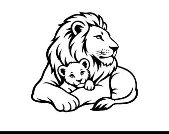 Lion Family SVG, Lion and Cub SVG, Lion SVG, Baby Lion svg, Safari Animal svg, Lion Clipart, Wildlife svg, Jungle Animal Cricut Cut File png