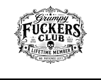 Club de cabrones gruñones svg, calavera divertida svg, diseño sarcástico svg, motero vintage svg, miembro vitalicio svg, humor adulto png, gruñón