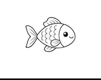 Cute Fish SVG PNG Bundle, Cartoon Fish Outline Clipart, Minimal Fish Cricut Cut File, Printable Aquarium Line Art for Shirts Stickers