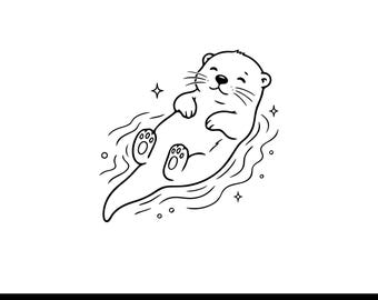 Cute Otter SVG PNG Bundle, Cartoon Otter Floating on Back, Kawaii Sea Otter Cut File for Cricut, Animal Clipart Digital Download