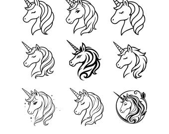 Unicorn SVG Bundle, Unicorn Head SVG, Unicorn Clipart PNG, Magical Unicorn Cut File, Horse Svg, Fantasy Animal Svg, Cricut Silhouette Design
