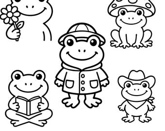 Cute Frog SVG Bundle, Kawaii Frog SVG, Frog Clipart Bundle, Frog Png, Cute Animal Svg, Cricut Cut File, Dxf Eps Ai Bundle