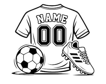 Personalized Soccer Jersey SVG, Custom Name Number Shirt SVG, Soccer Ball SVG, Sports Jersey Png, Cricut Cut File
