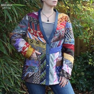 Reworked Necktie Kimono Blazer: Upcycled Patchwork Jacket (S-L