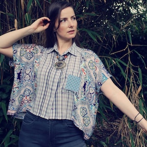 Upcycled Top, Upcycled Clothing for Women, Upcycled Blouse, Patchwork Top, Upcycled Clothing, Reworked Clothing, Slow Fashion