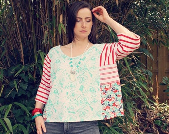 Upcycled Top, Upcycled Clothing for Women, Upcycled Top, Reworked Top, Patchwork Top, Upcycled Clothing, Reworked Clothing