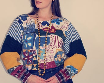 Upcycled Sweater, Upcycled Clothing for Women, Reworked Top, Recycled Top, Patchwork Top, Upcycled Clothing, Reworked Clothing, Slow Fashion