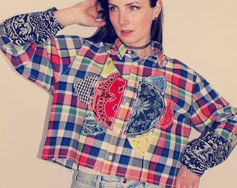 Reworked Top, Upcycled Clothing for Women, Upcycled Top, Patchwork Top, Upcycled Clothing, Reworked Clothing, Slow Fashion, Recycled Top