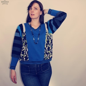 Upcycled Top, Upcycled Odzież dla Kobiet, Upcycled Sweater, Przerobiony Top, Patchwork Sweter, Upcycled Odzież, Przerobiona Odzież
