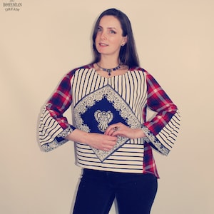 Upcycled Top, Upcycled Clothing for Women, Upcycled Blouse, Patchwork Top, Upcycled Clothing, Reworked Clothing, Slow Fashion