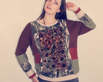 Upcycled Top, Upcycled Clothing for Women, Upcycled Sweater, Reworked Top, Patchwork Sweater, Upcycled Clothing, Reworked Clothing