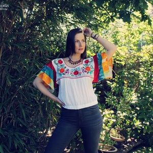 Upcycled Top, Upcycled Clothing for Women, Embroidered Top, Patchwork Top, Upcycled Clothing, Reworked Clothing, Slow Fashion, Mexican Top image 3