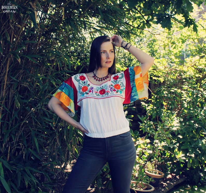 Upcycled Top, Upcycled Clothing for Women, Embroidered Top, Patchwork Top, Upcycled Clothing, Reworked Clothing, Slow Fashion, Mexican Top image 3