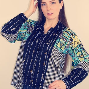 Top riciclato, abbigliamento riciclato per donna, top patchwork