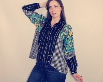 Upcycled Top, Upcycled Clothing for Women, Upcycled Shirt, Patchwork Top, Reworked Top, Upcycled Clothing, Reworked Clothing, Slow Fashion
