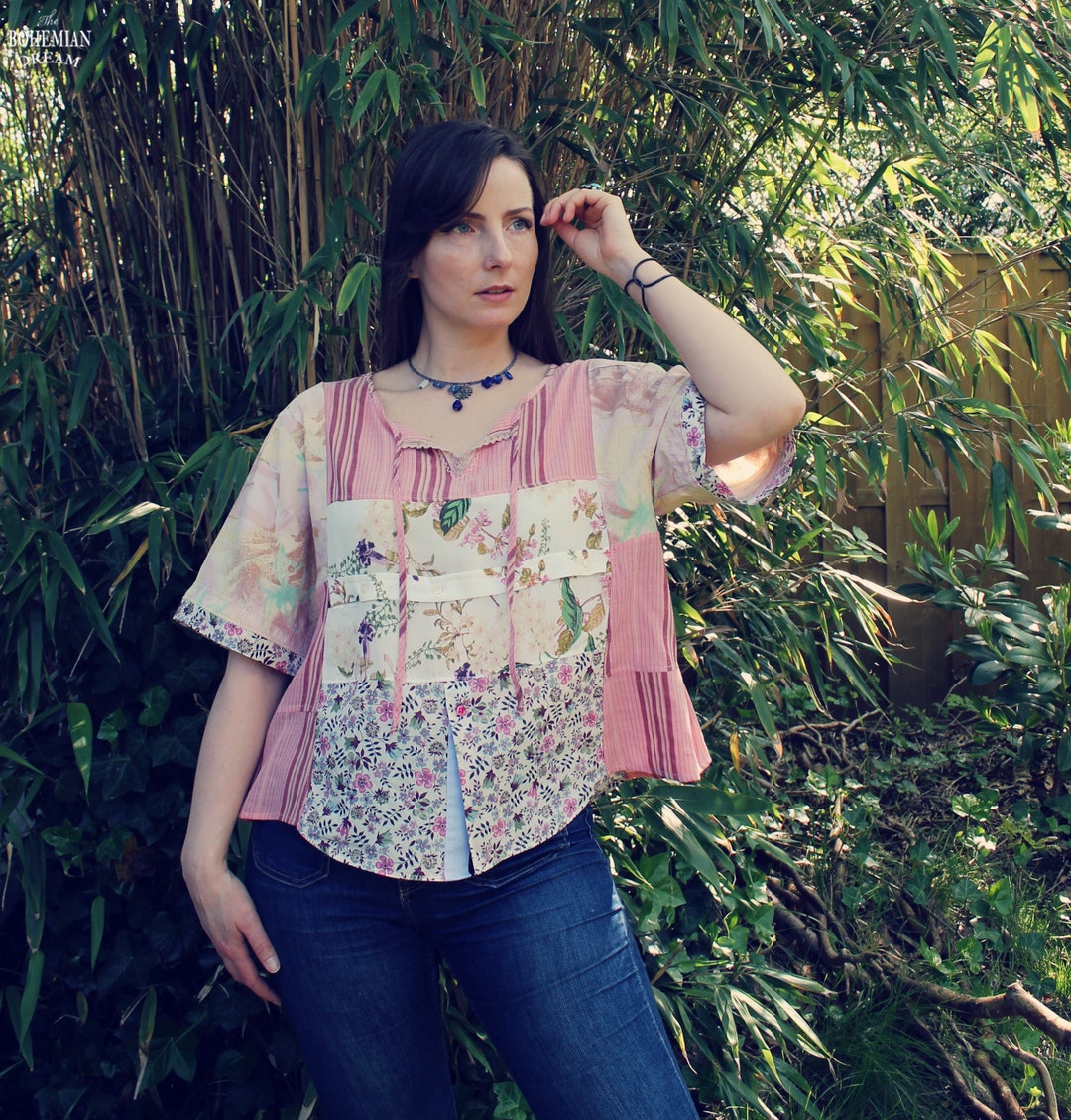 Reworked Patchwork Reworked Sample Upcycled Patchwork Cotton Top: Reworked Vintage Shirt, Fits S-XL - Etsy