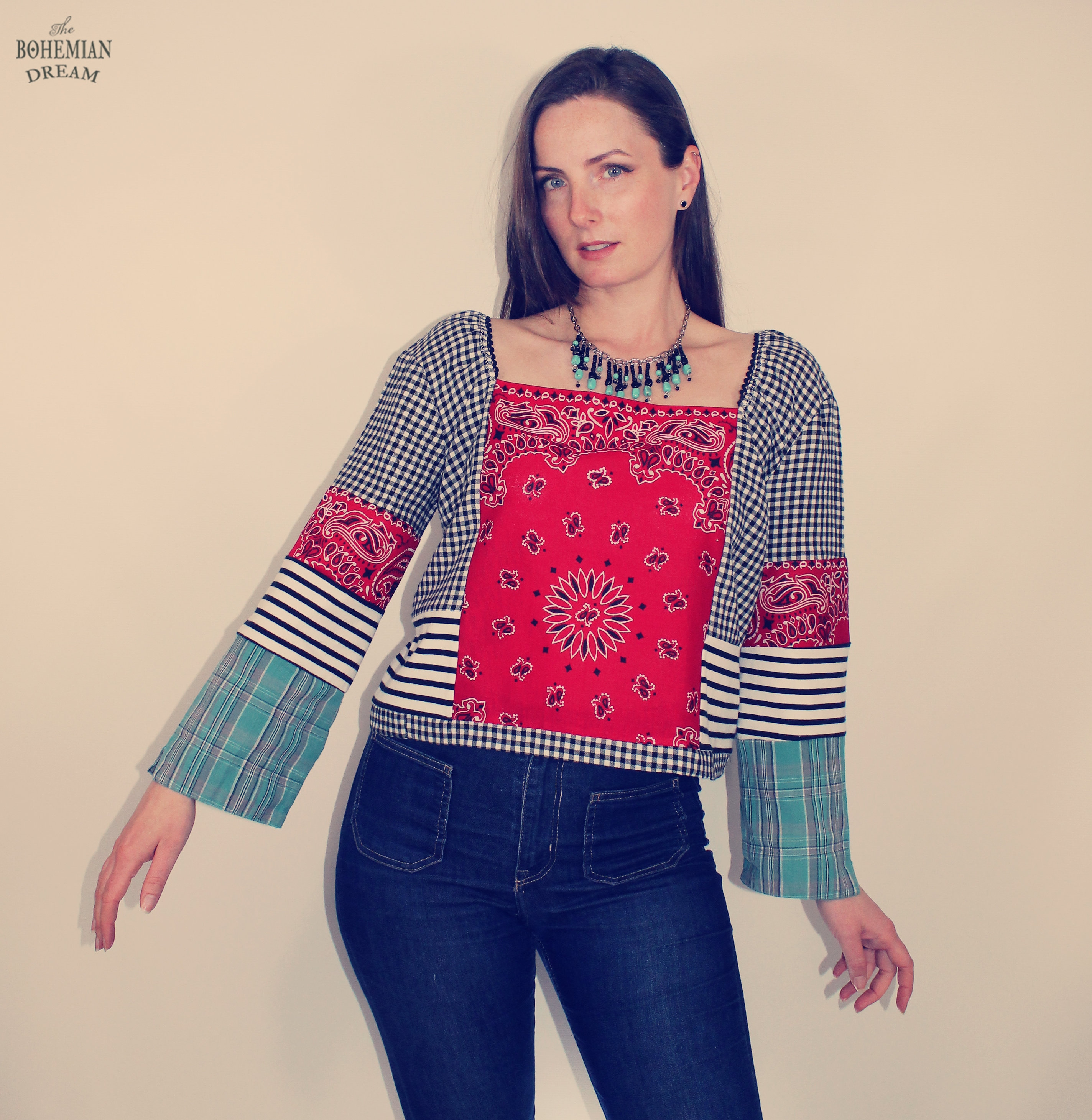 Upcycled Top, Upcycled Clothing for Women, Patchwork Shirt, Reworked Shirt, Upcycled Clothing, Slow Fashion, Reworked Vintage