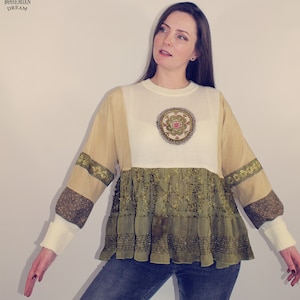 Upcycled Top, Upcycled Odzież dla Kobiet, Upcycled Sukienka, Przerobiony Top, Patchwork Top, Upcycled Odzież, Przerobiona Odzież