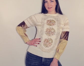 Upcycled Sweater, Upcycled Clothing for Women, Patchwork Sweater, Reworked Top, Recycled Top, Upcycled Clothing, Reworked Clothing